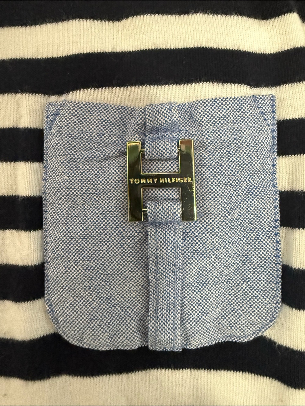 Tommy Hilfiger Navy Blue & White Striped Tee with Blue Pocket - Picture 3 of 3